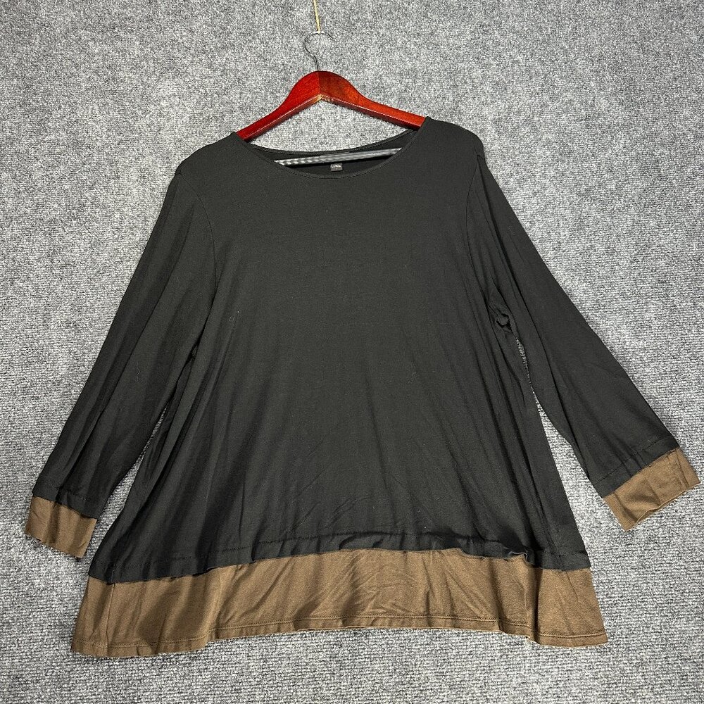 J Jill Top Womens Large Wearever Collection Black Long Sleeve Contrast Hem Cuffs